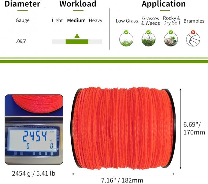 Berbagai Warna 3.0mm Persegi / Bulat / Segi Enam / Bintang Nylon Trimmer Line Bahan 100% Nylon 1