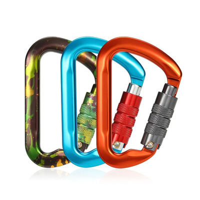 kualitas Kait pengait panjat bentuk D aluminium 30KN yang disesuaikan Carabiner luar ruangan pabrik