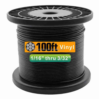 Harga yang bagus Kabel Kawat Berlapis Vinyl Hitam 7x7 1/16 Inci Overmolded ke Kabel Pandu Cahaya Luar Ruangan 3/32 Inci Layanan Pemrosesan 100 kaki Lainnya on line