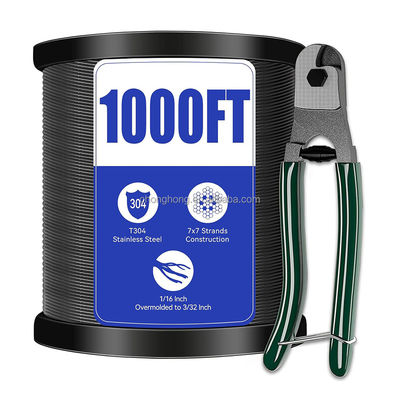 Harga yang bagus Non-Alloy Vinyl Coated Wire Rope Hitam 304 stainless steel 1/16 