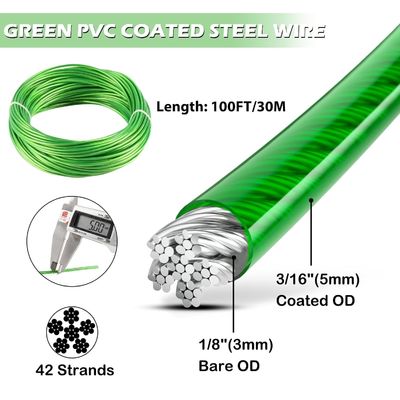 Harga yang bagus 7x7 / 7x19 Vinyl Lapisan Kabel Pesawat Galvanized Steel Kabel Tali PVC Lapisan Tali Kawat 1/8 