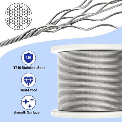 Harga yang bagus OEM 1/16-3/32 Kabel Kawat Galvanis Tali Kawat dengan Lapisan Plastik Jelas 150 ft 45.72 meter Steel Kabel Coil Outdoor on line