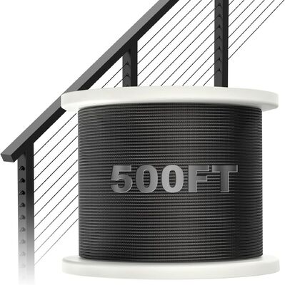 Harga yang bagus 3/16 Hitam T316 Tali Kawat Baja Tahan Karat 250 Kaki 7X19 Kabel Pesawat 3700 Lbs Kekuatan Putus untuk Pagar Dek Zipline on line